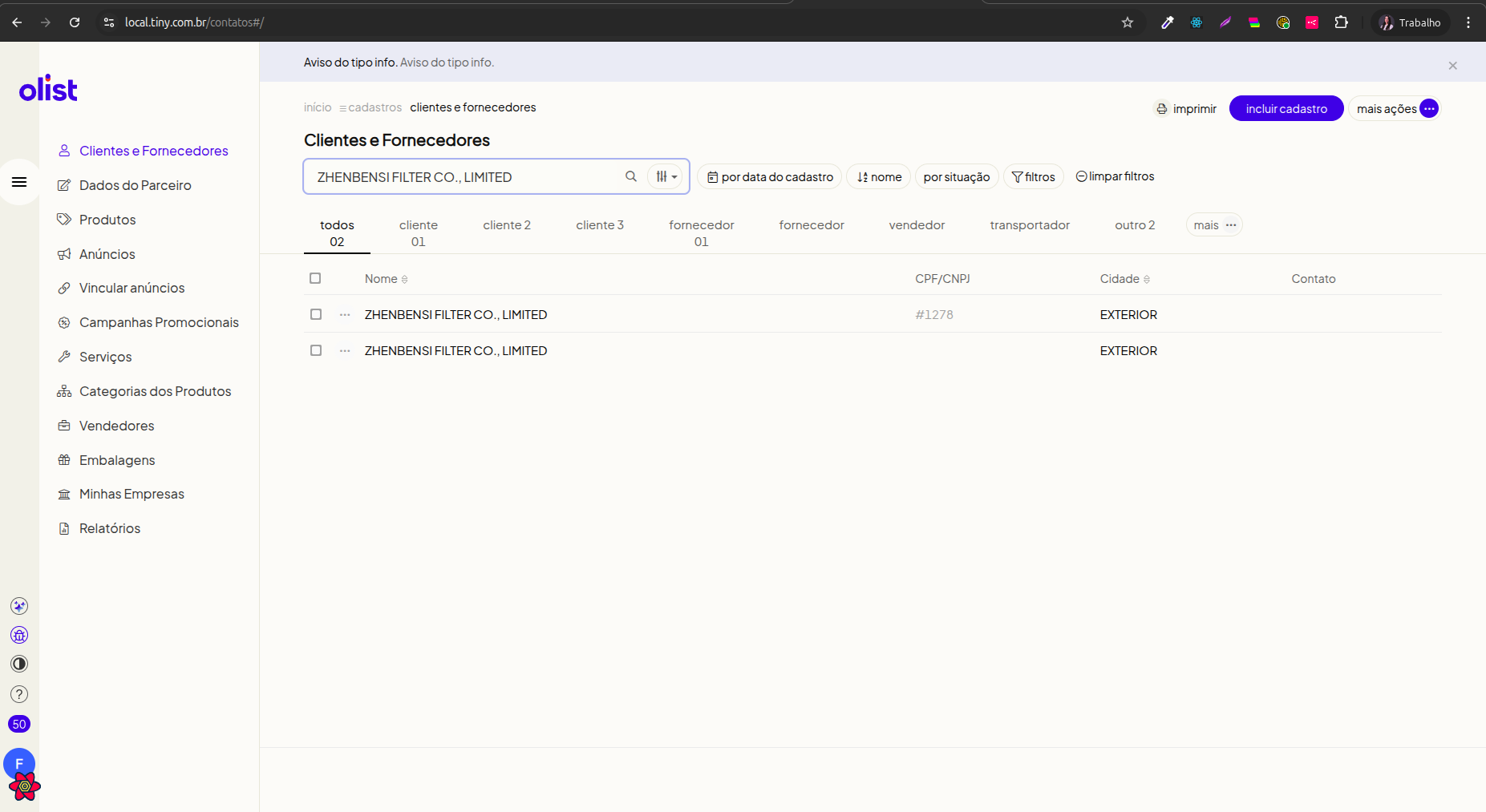 Fornecedor duplicado após importação de XML — comportamento anterior