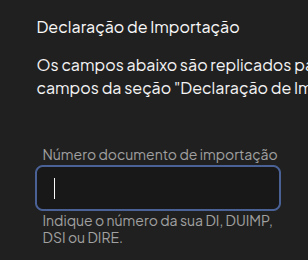 Campo Número documento de importação renomeado e atualizado