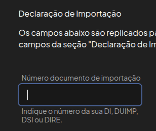 Campo Número documento de importação renomeado e atualizado