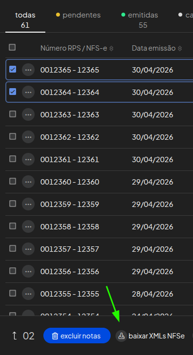 Exportação de XML de NFS-e em lote