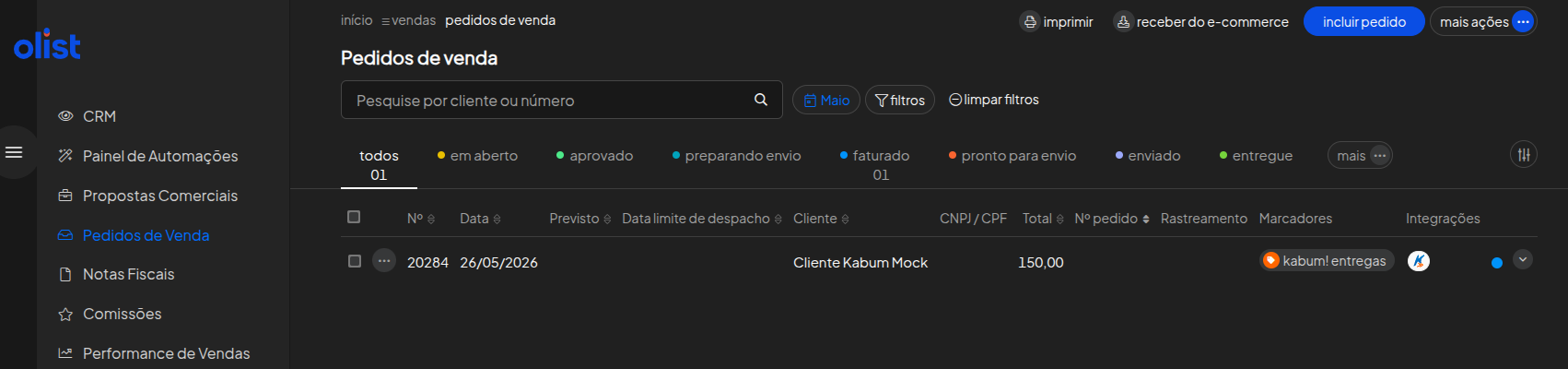 Marcação KaBuM! Entregas no pedido importado