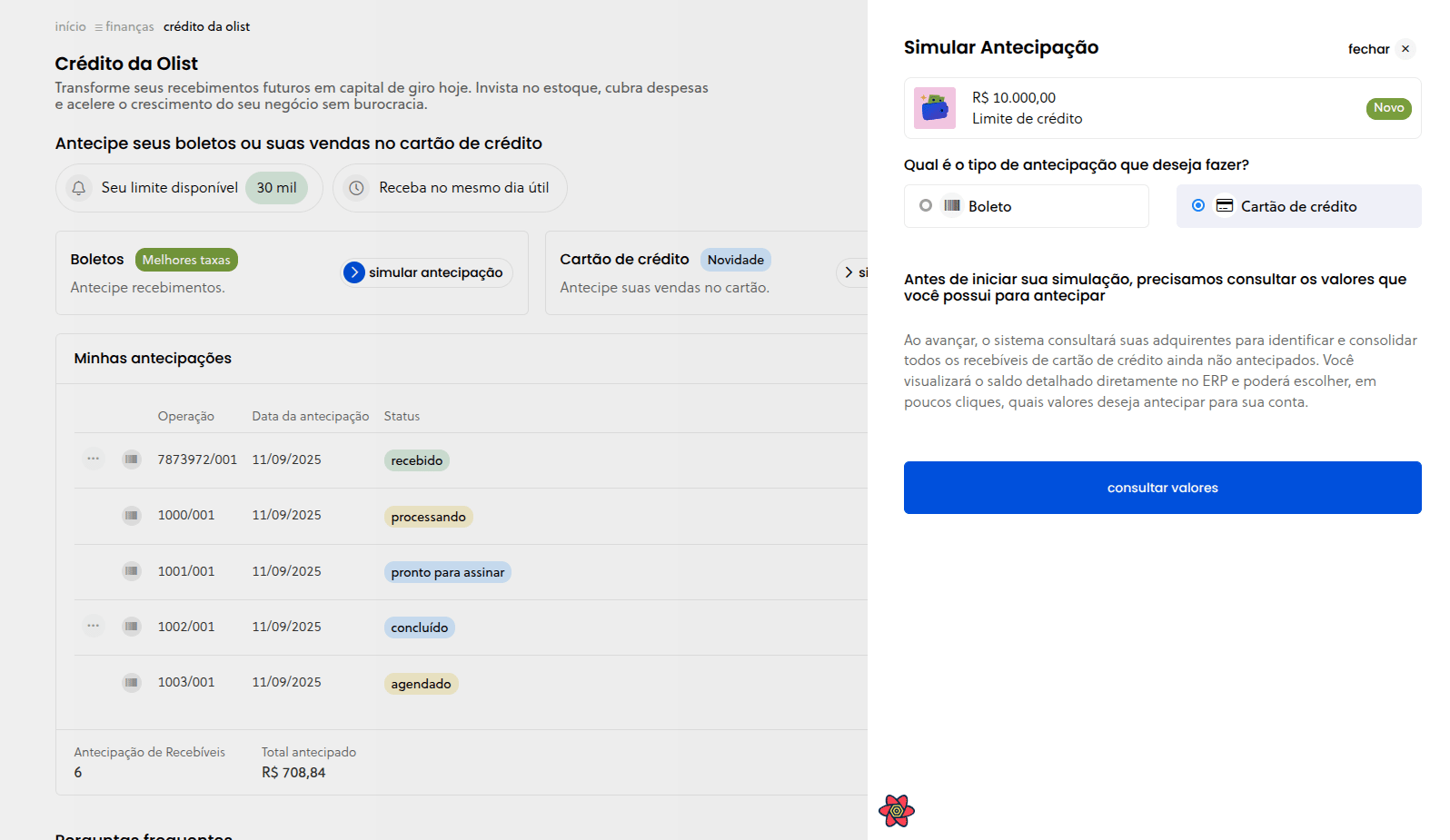 Texto informativo antes da consulta de agenda de cartão