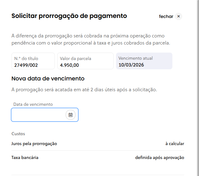 Modal de solicitação de prorrogação