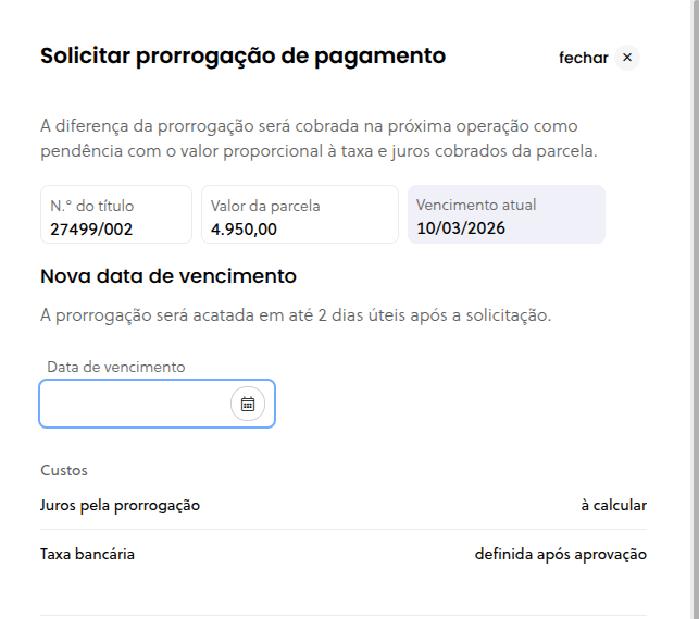 Modal de solicitação de prorrogação