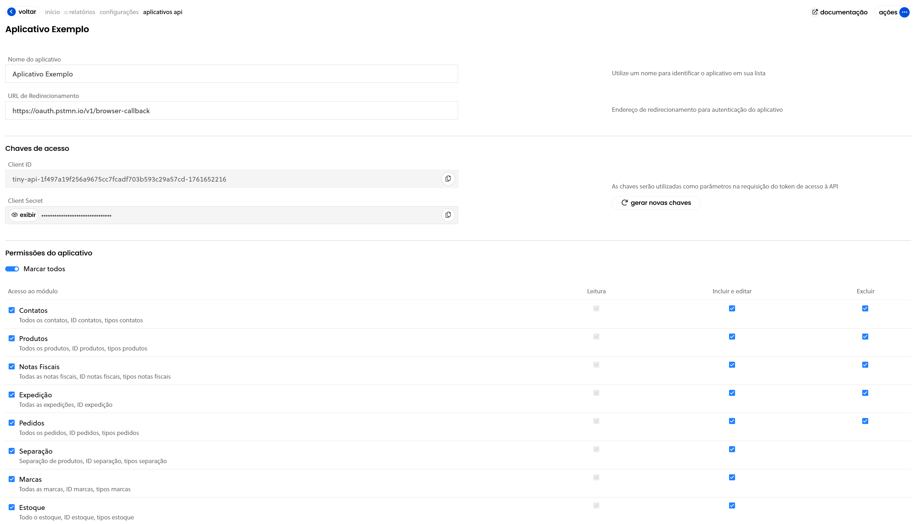 Screenshot aplicativo de exemplo