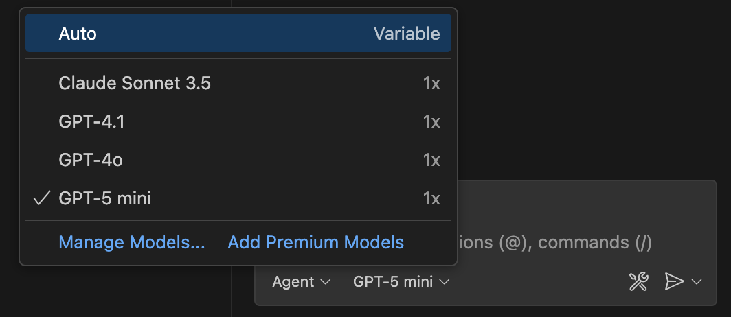 VSCode model picker
