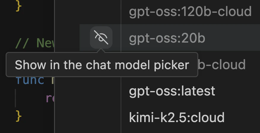 VS Code unhide models button