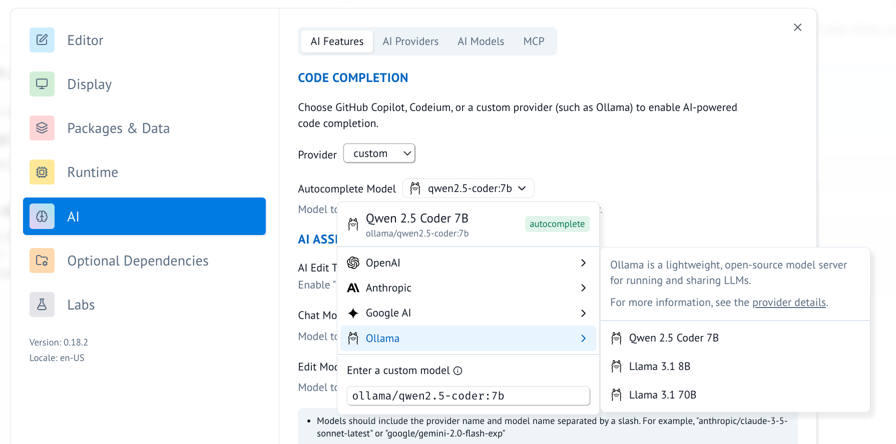 Configure code completion