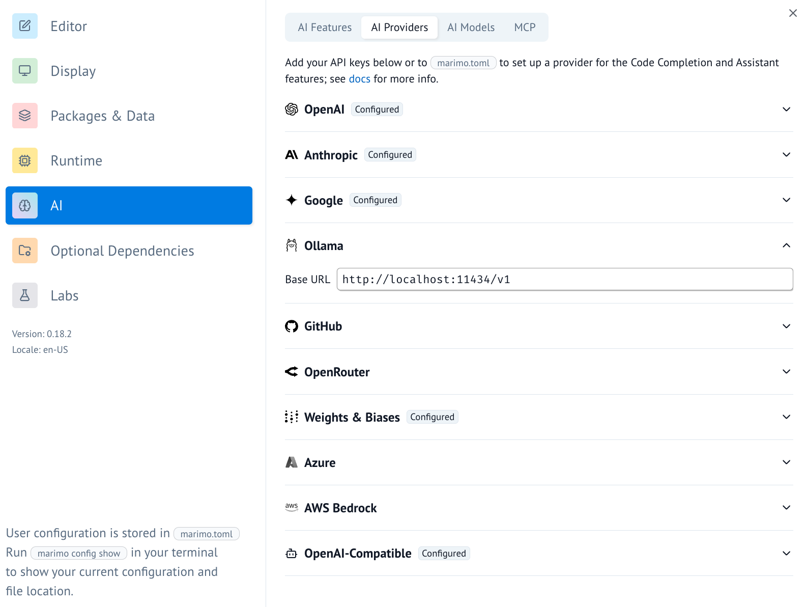 Ollama settings in marimo