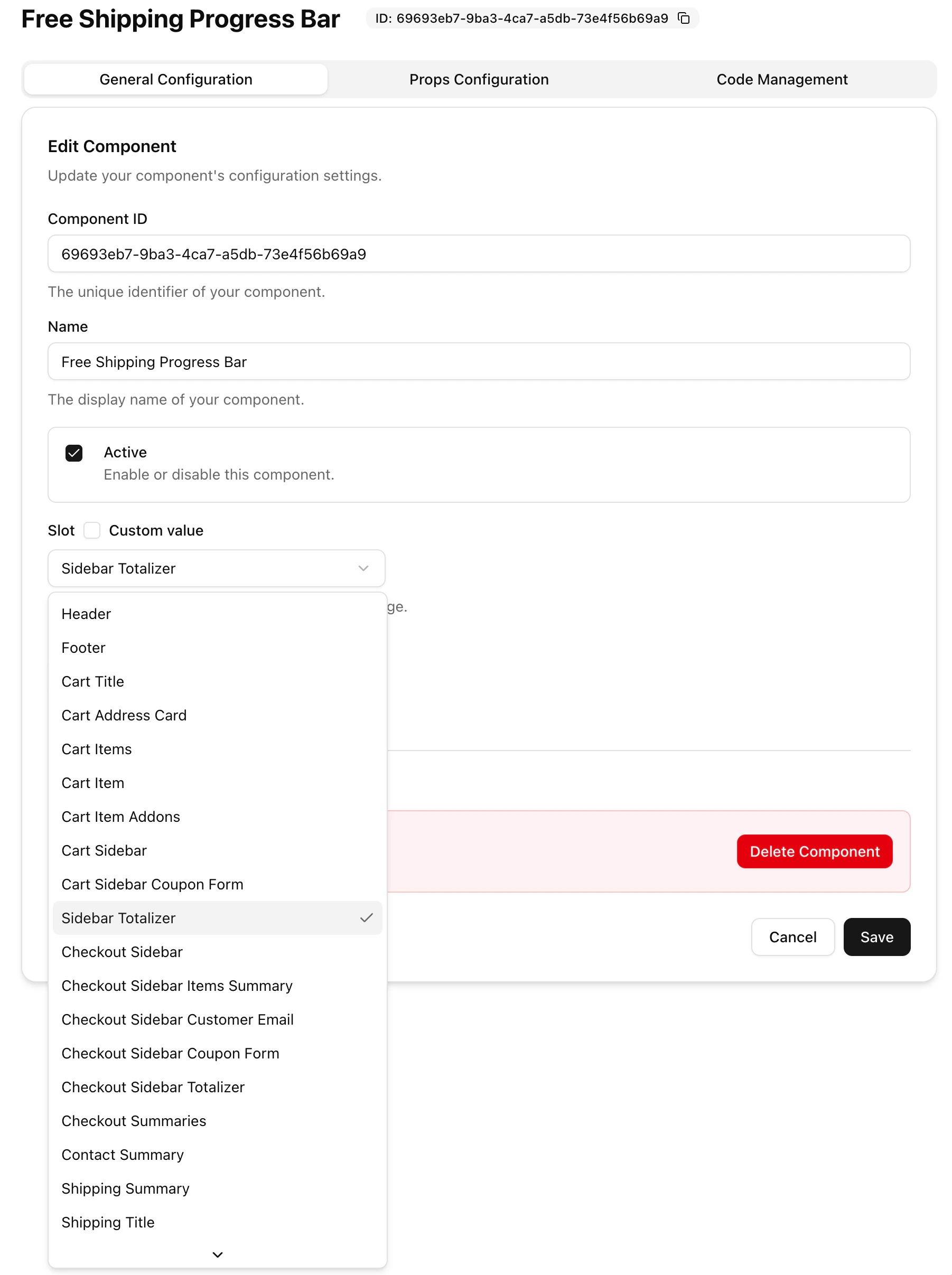 Component assigned to a slot Component assigned to a slot