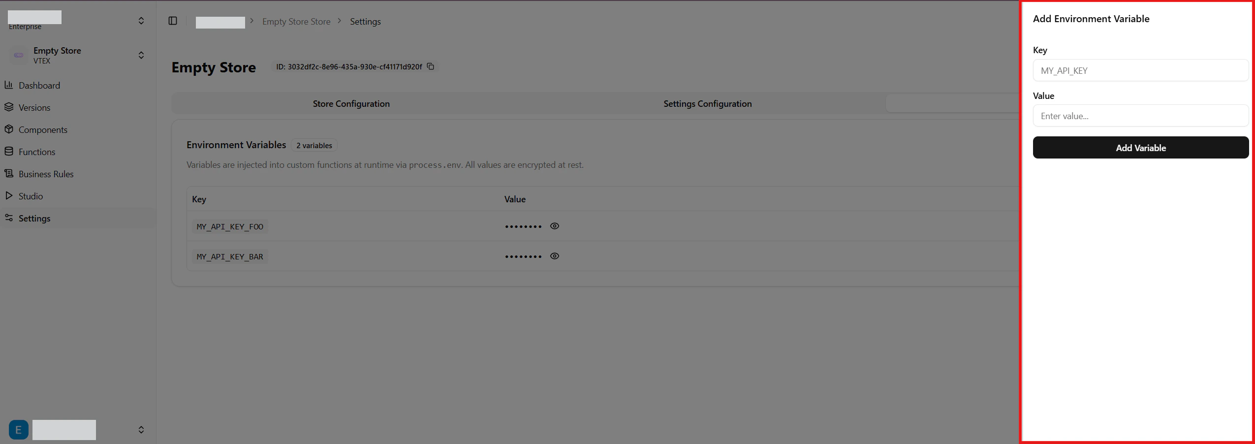 Add Environment Variable Drawer