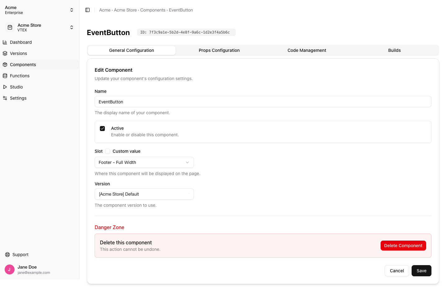 Component General Configuration tab