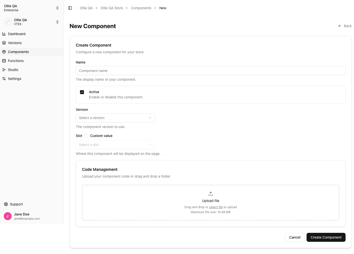 Create Component form