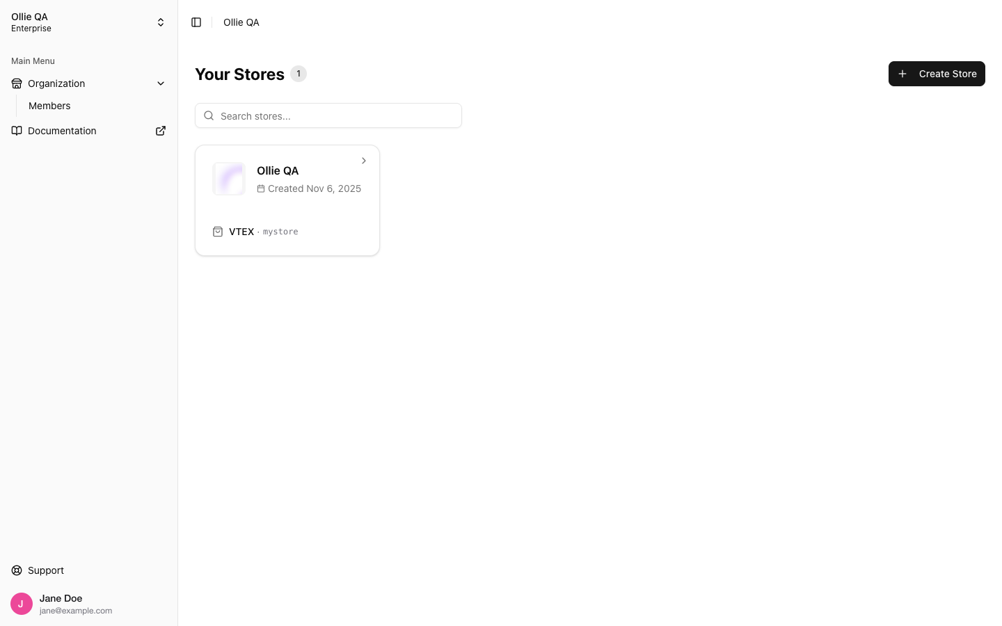 Organization stores page
