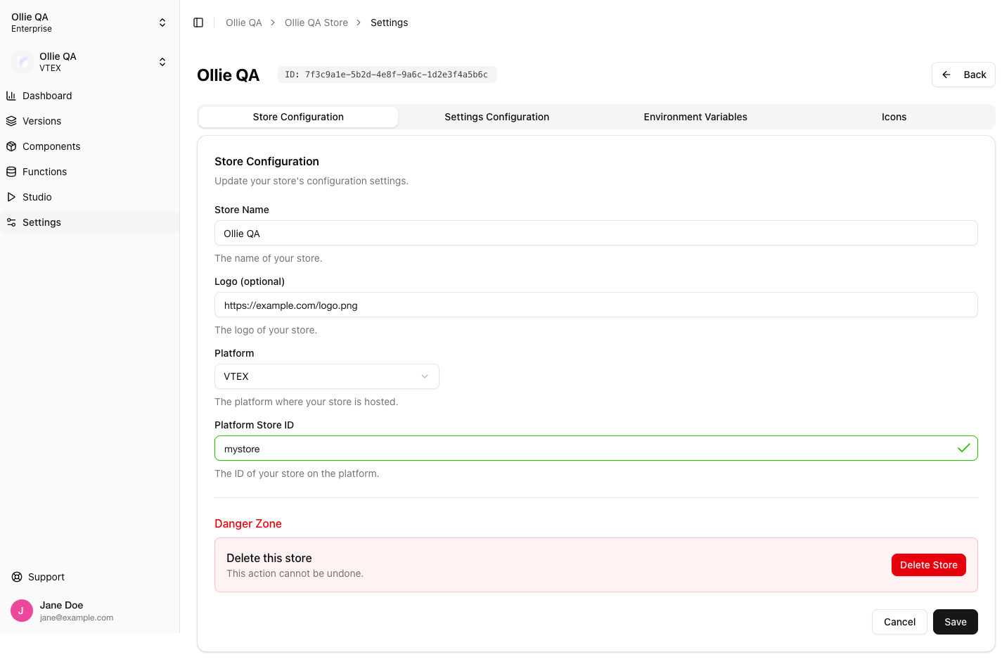 Store Configuration tab