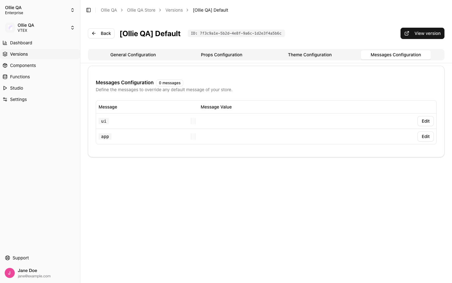 Messages Configuration tab