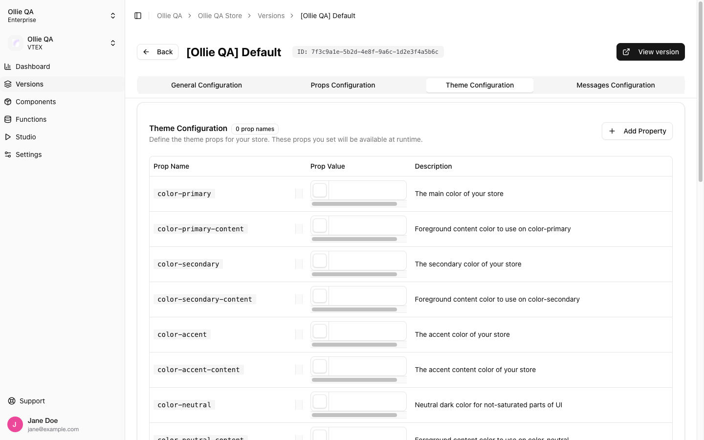 Theme Configuration tab