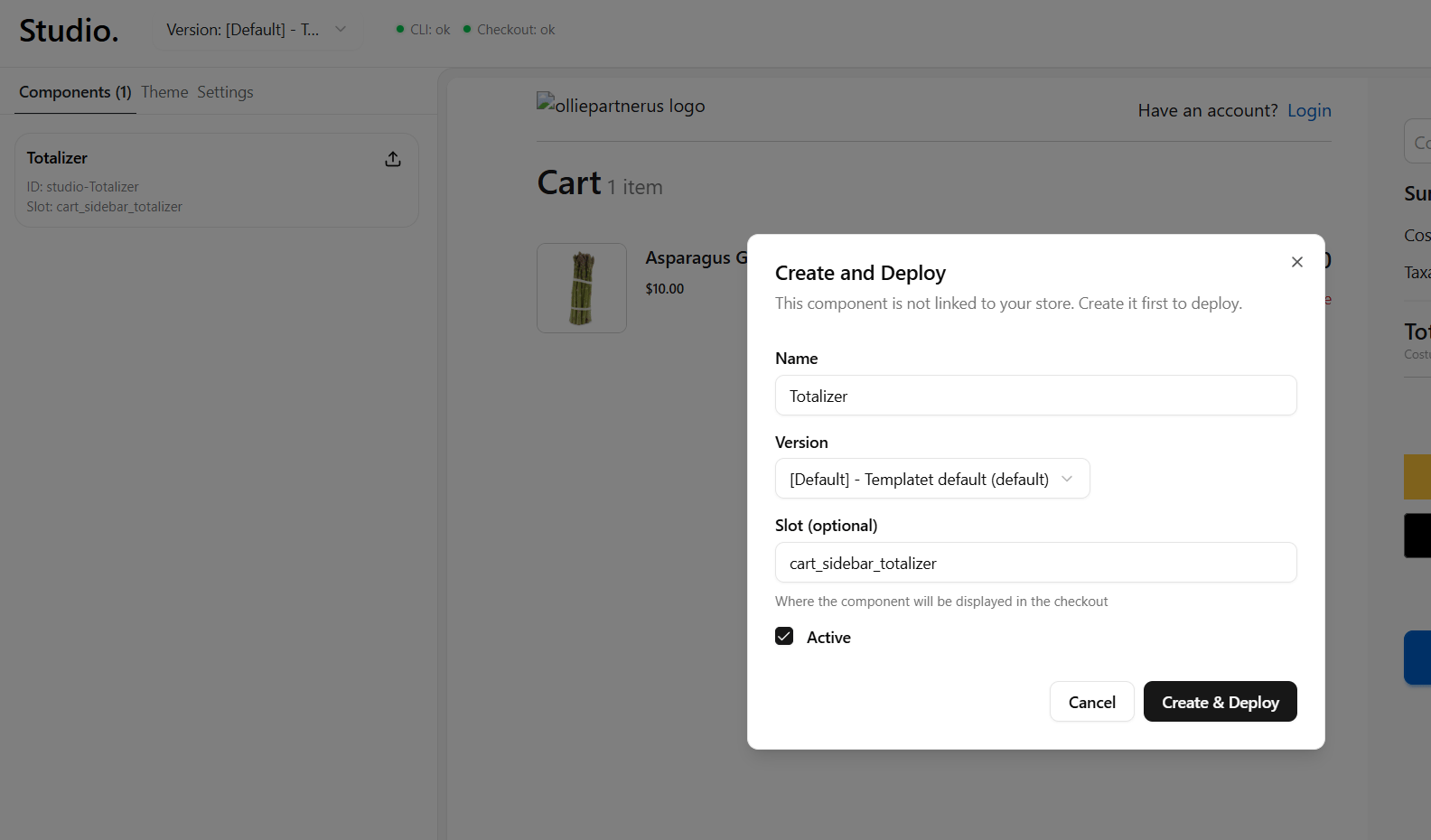 Create and Deploy dialog