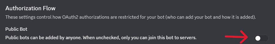 Screenshot of the Public Bot toggle under Authorization Flow, switched off