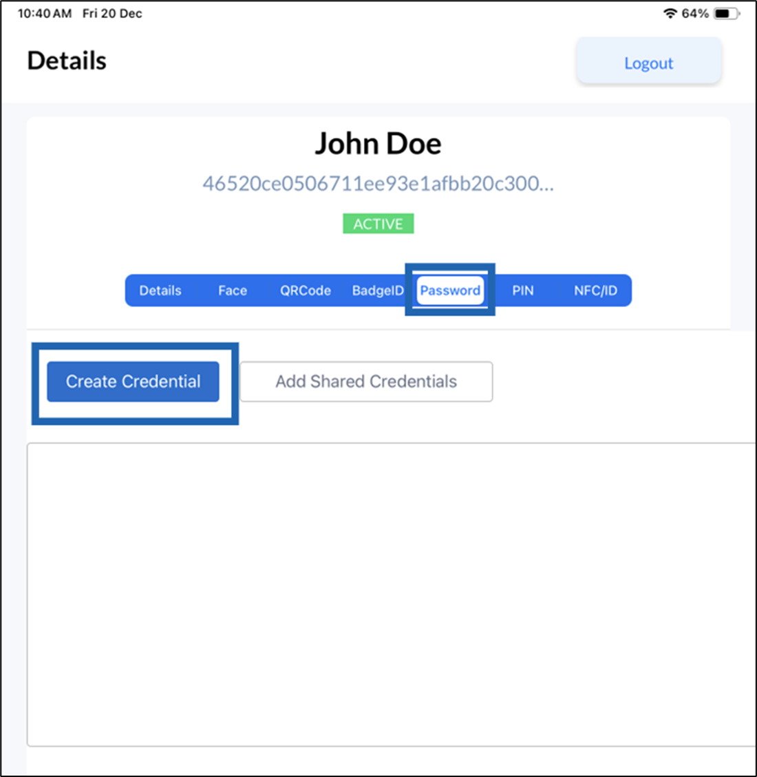 Oloid Connect: Add Password - screenshot 2