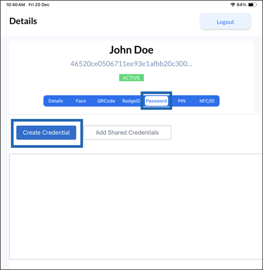 Oloid Connect: Add Password - screenshot 2