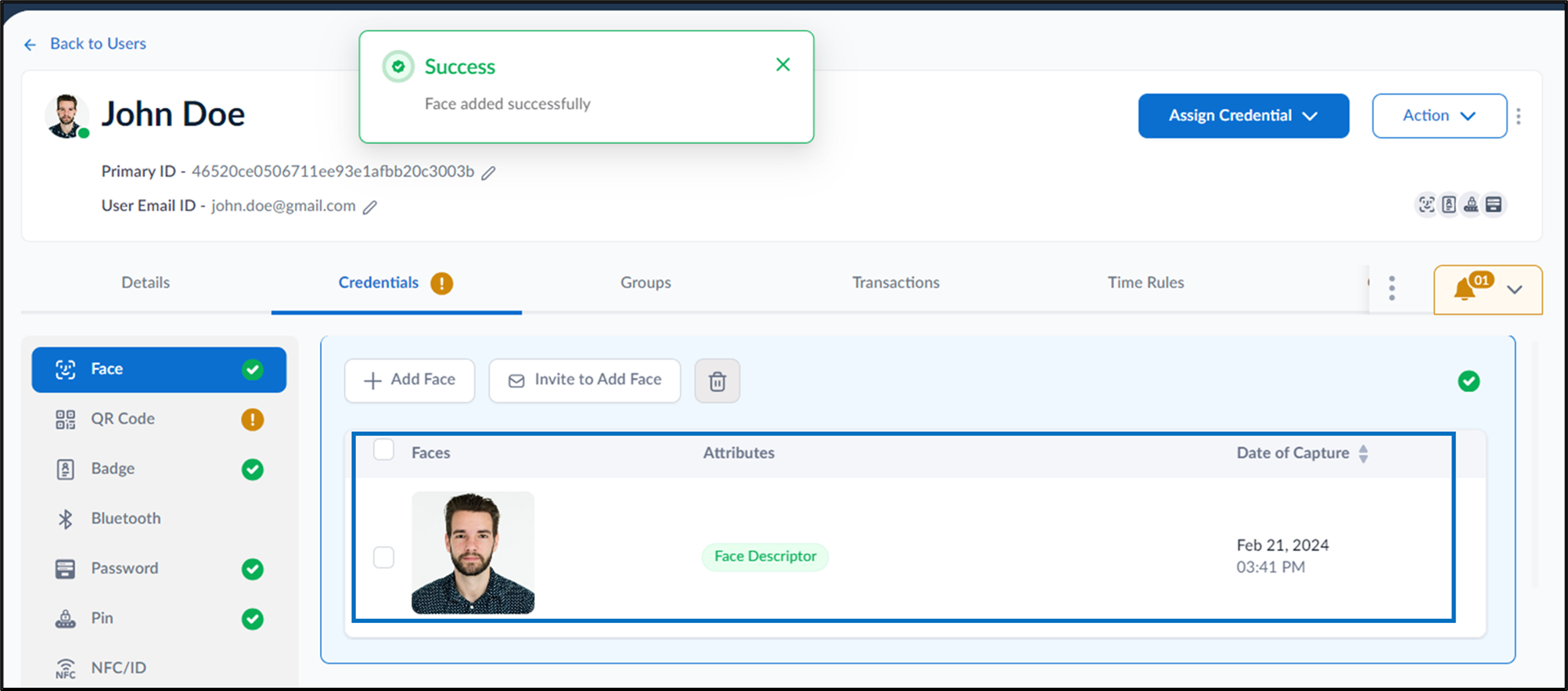 How to onboard face of a single user - screenshot 4