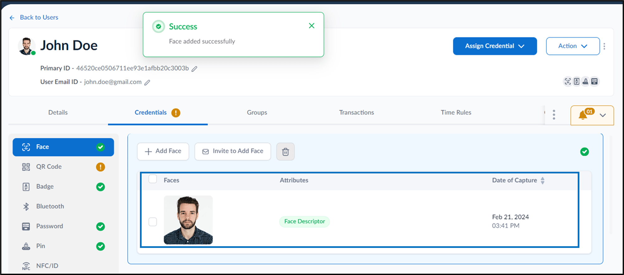 How to onboard face of a single user - screenshot 4