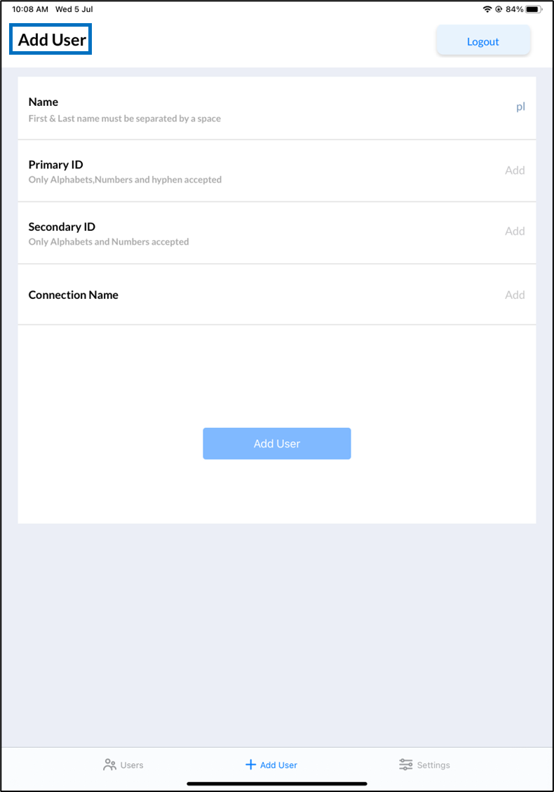 Oloid Connect/Verify: Add User... - screenshot 2