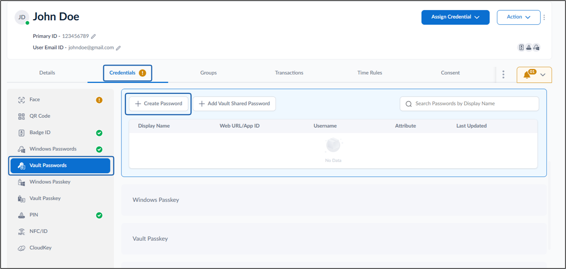 How to create Vault Password for a user - screenshot 2