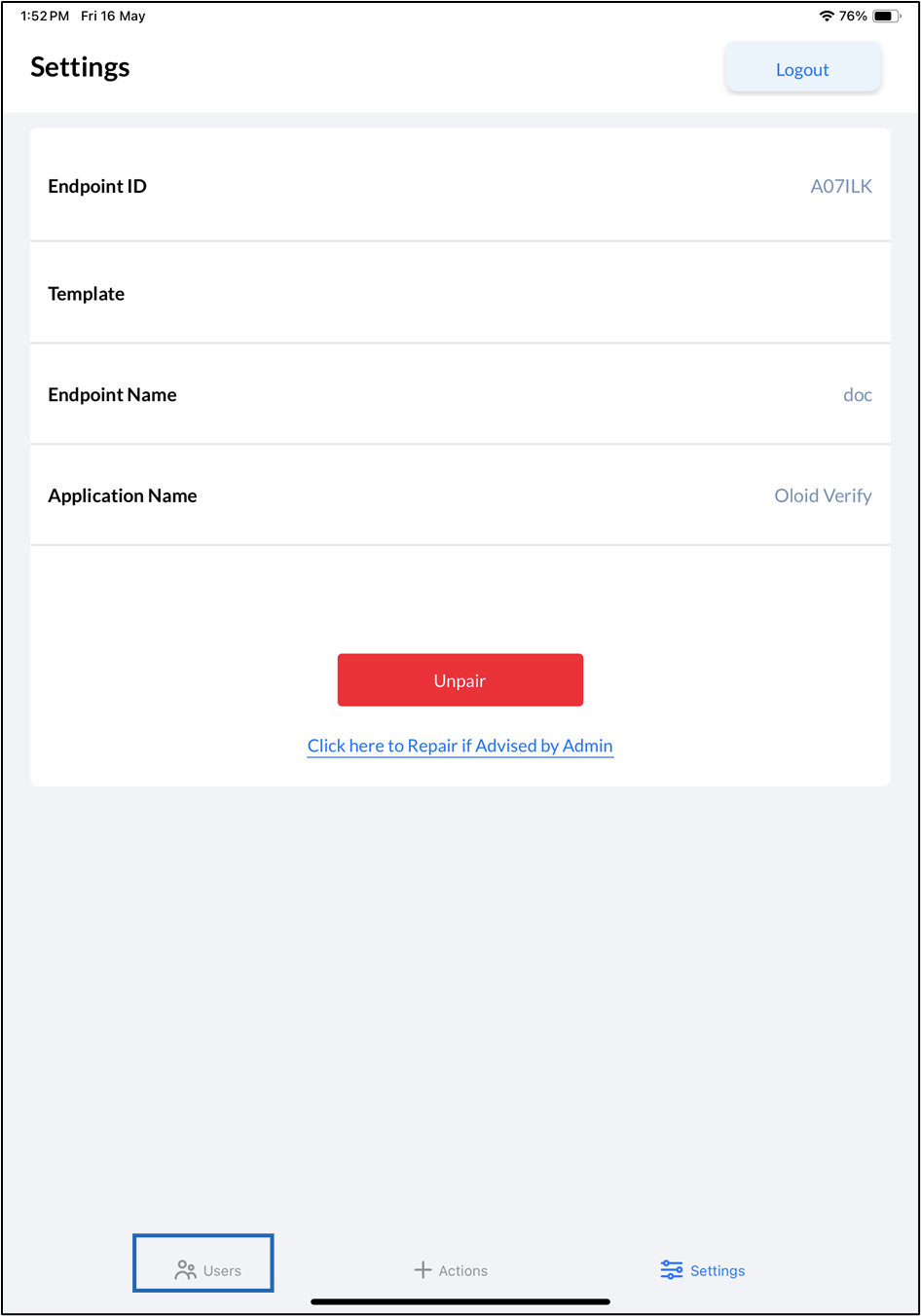 Oloid Verify: Add PIN - screenshot 1