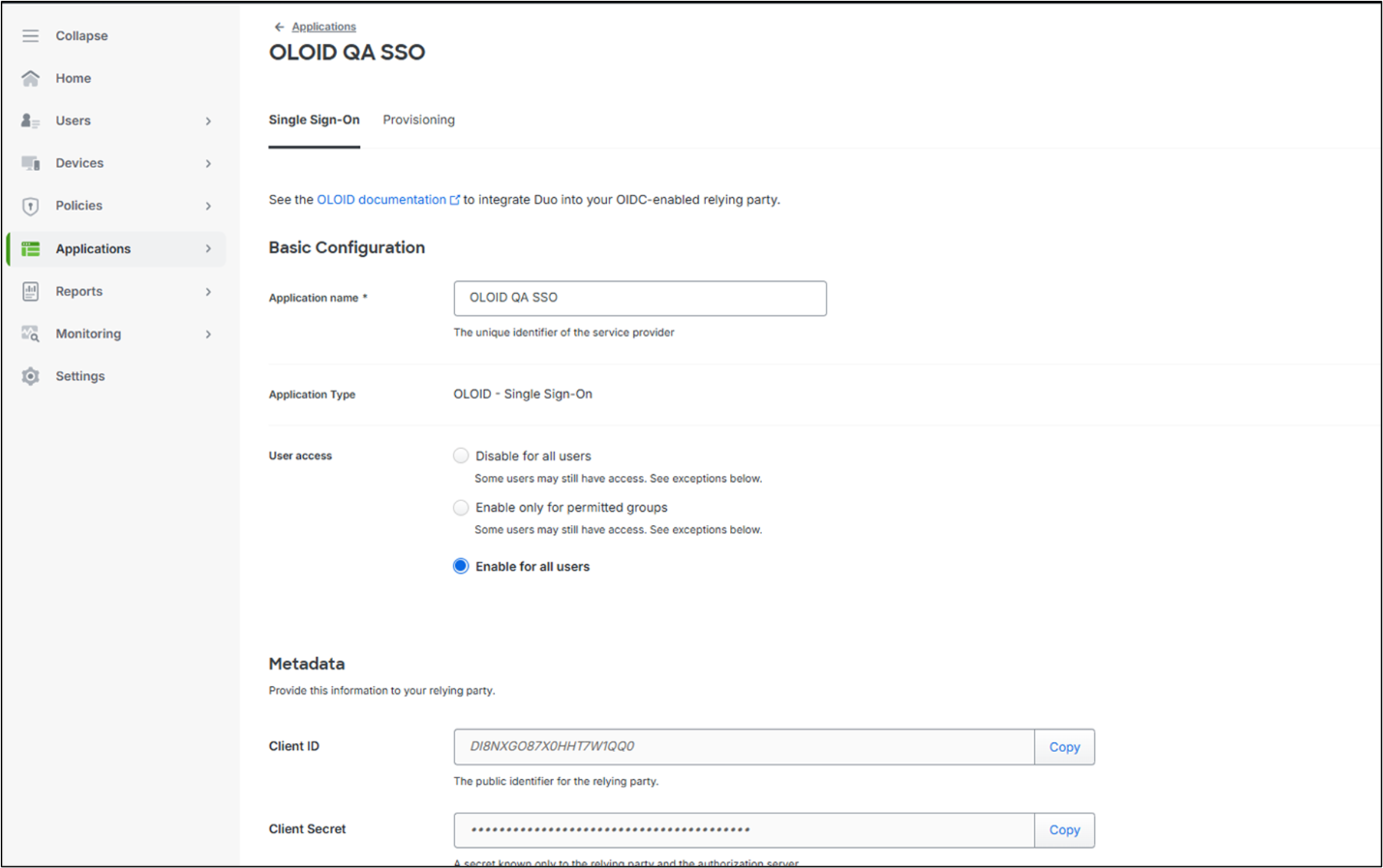 Duo Settings for Oloid SSO - screenshot 4