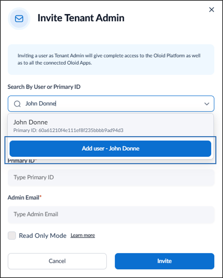 How to add and invite a Tenant Admin - screenshot 5