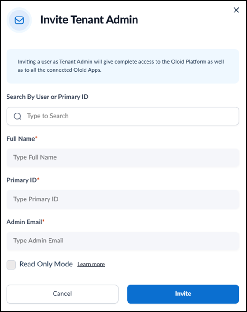 How to add and invite a Tenant Admin - screenshot 4