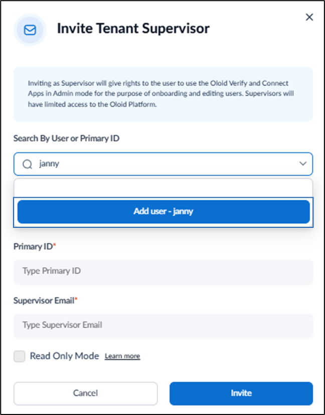 How to add and invite a Supervisor - screenshot 6