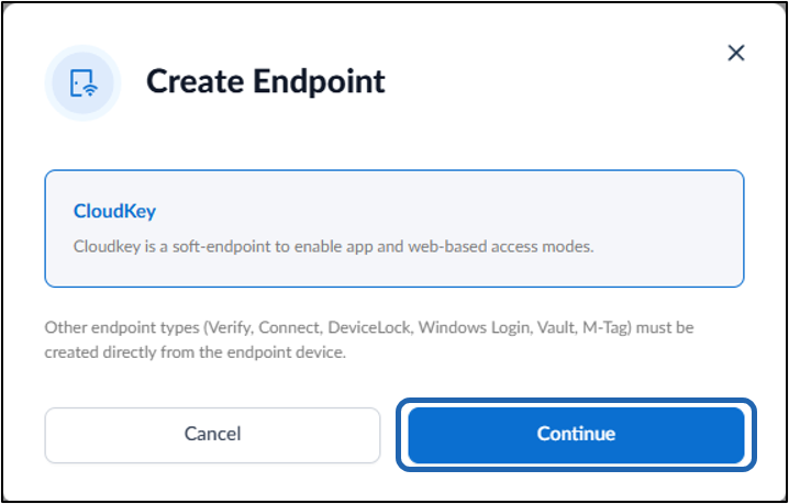 How to create a CloudKey endpoint - screenshot 3