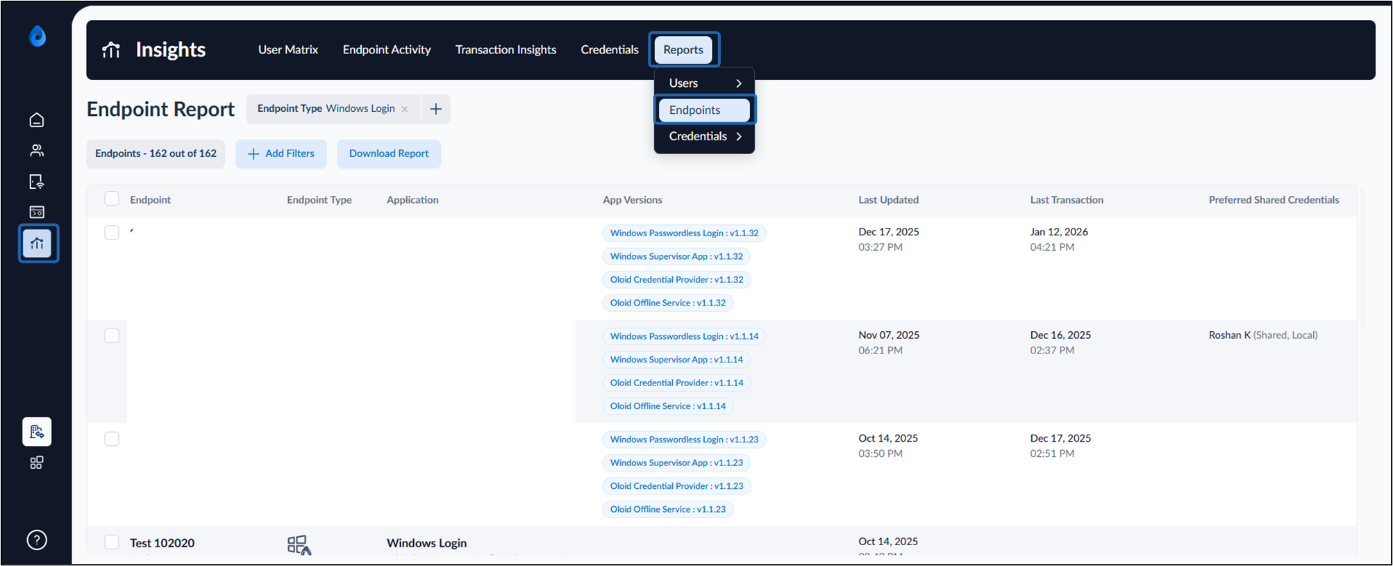 Insights Dashboard: Endpoints Report - screenshot 1