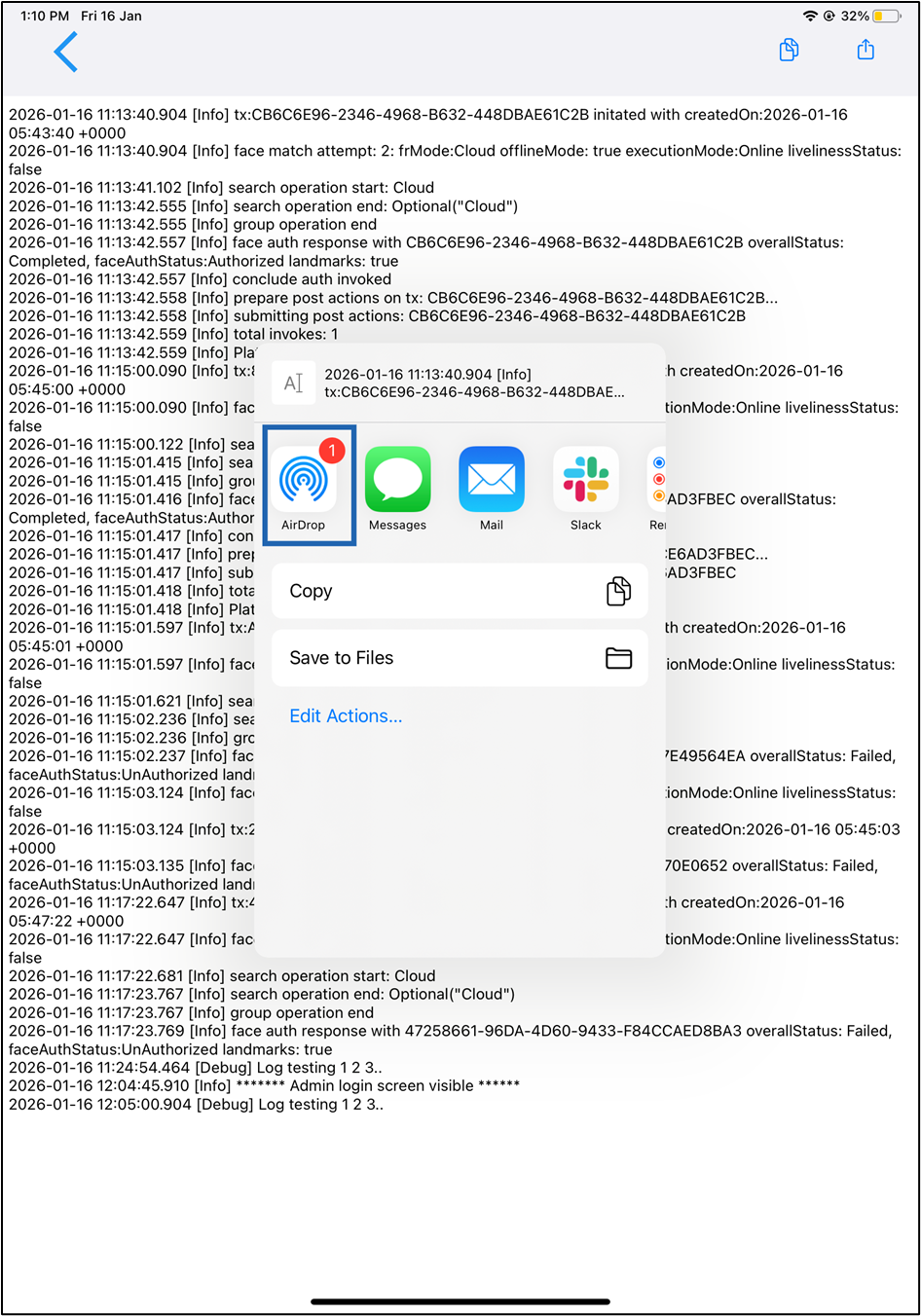 How to share Logs with App Developer - screenshot 4