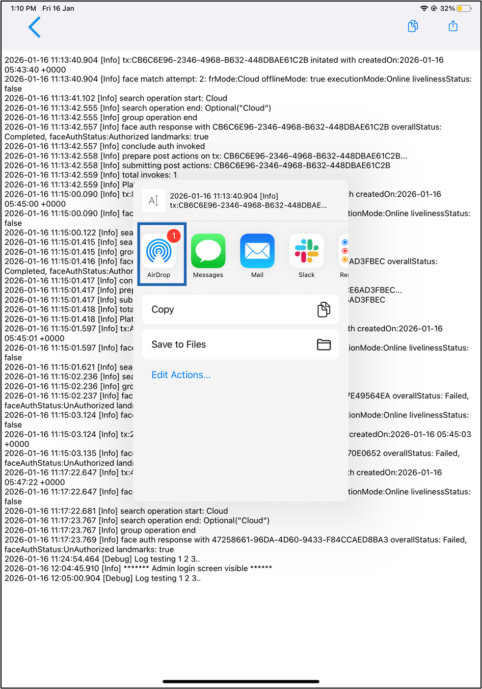 How to share Logs with App Developer - screenshot 4