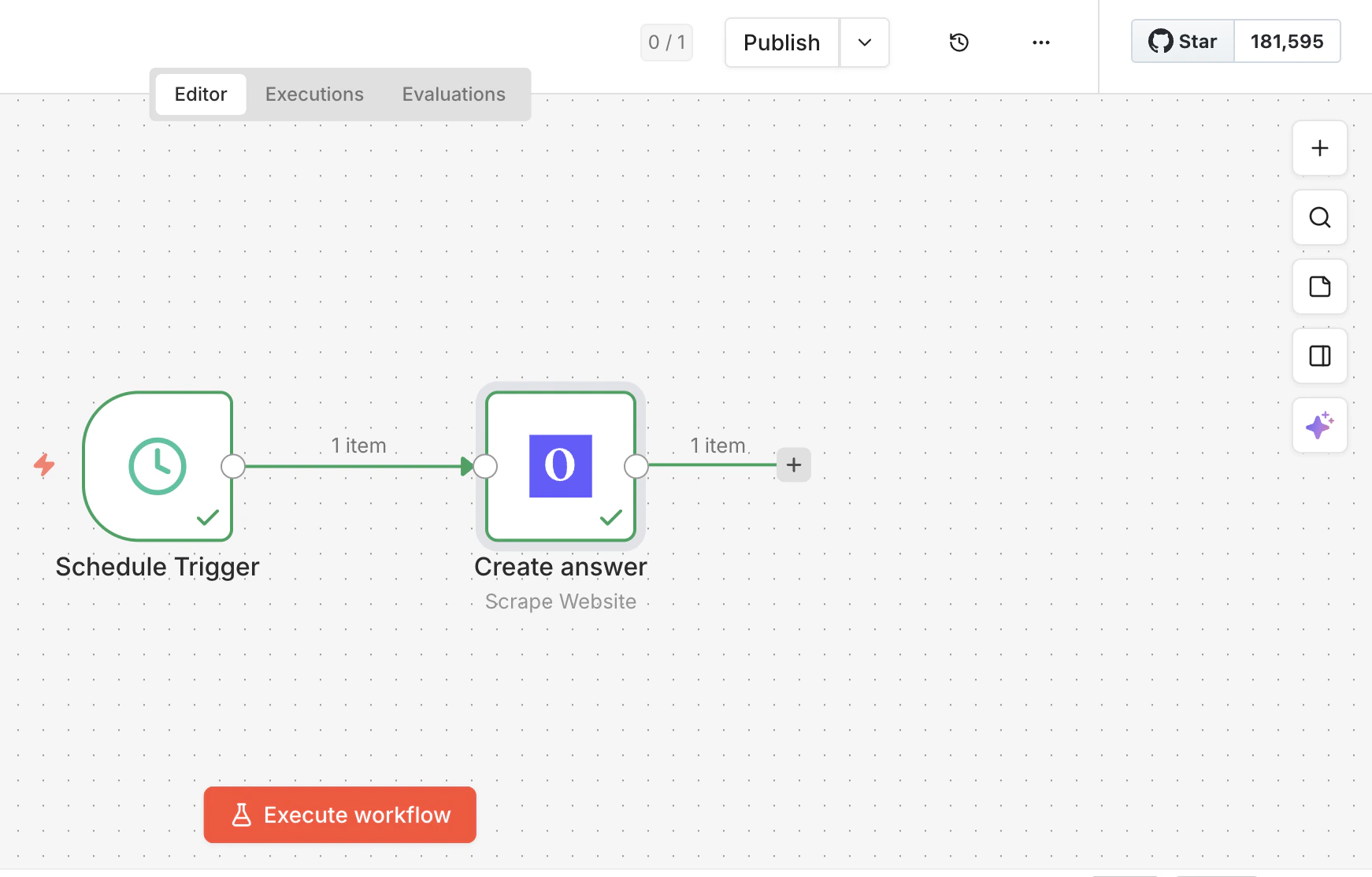 スケジュールトリガーがOlostepノードに接続されたn8nワークフローキャンバス