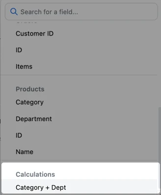Highlighted Calculations section in filter field picker