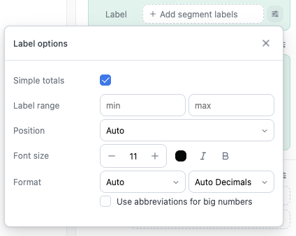 The Label options popover with Simple totals turned on for a stacked layer