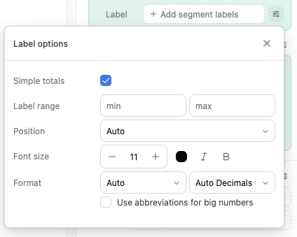 The Label options popover with Simple totals turned on for a stacked layer
