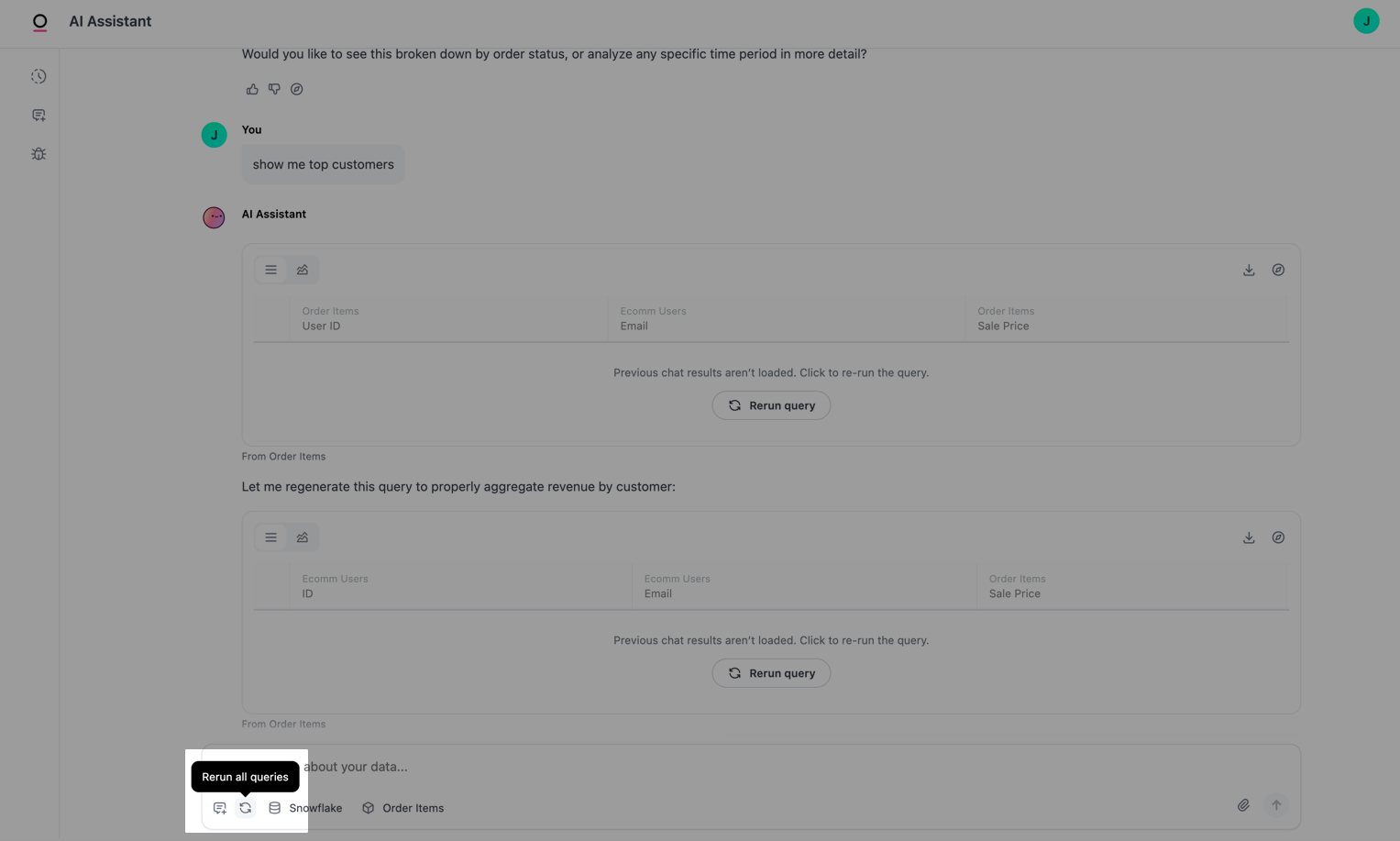 Re-run all queries icon in the AI Assistant