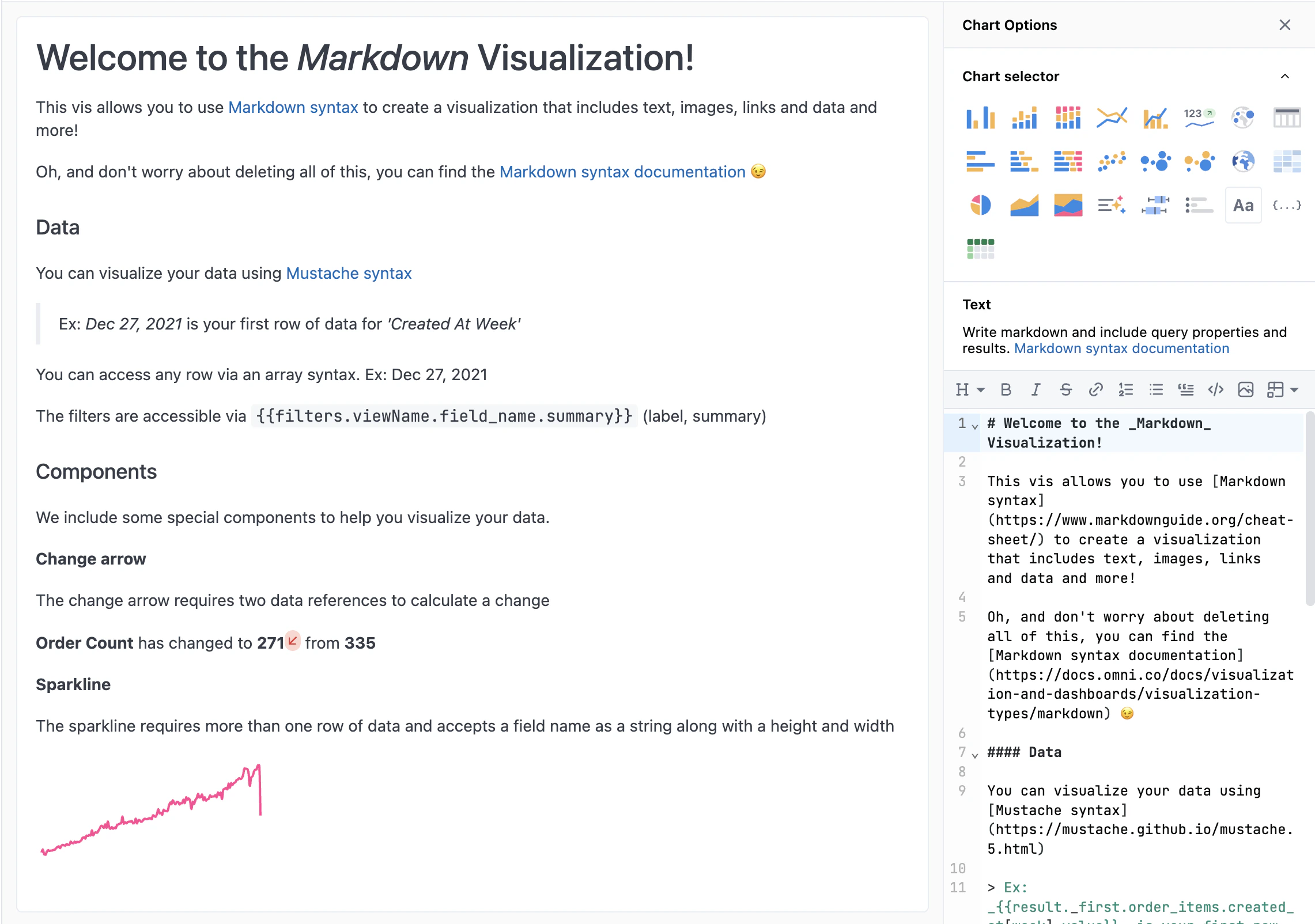 The Markdown editor in the Options pane with a formatting toolbar at the top