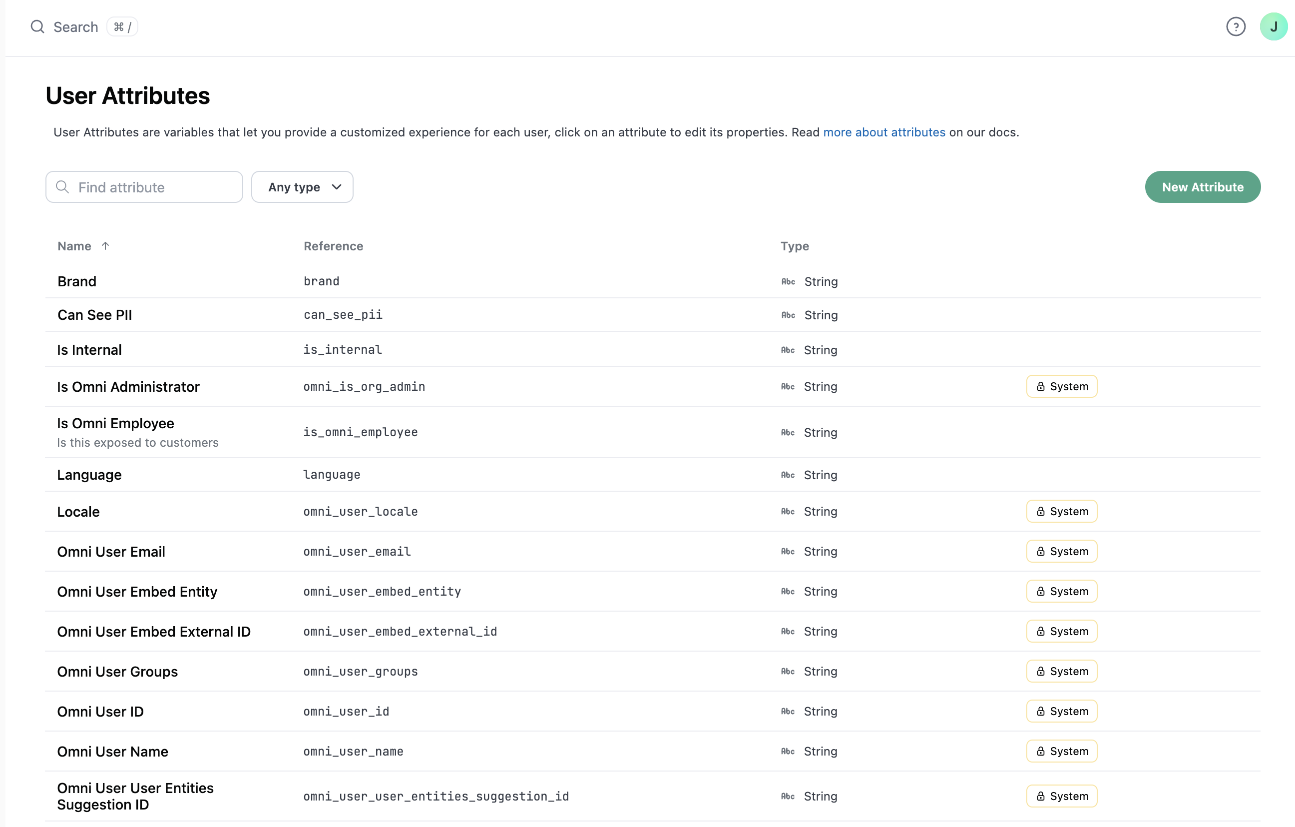 User attributes - Omni Docs