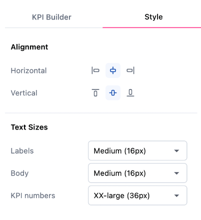 The Style tab of the KPI chart configuration options