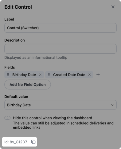 Highlighted ID value in the Edit control panel