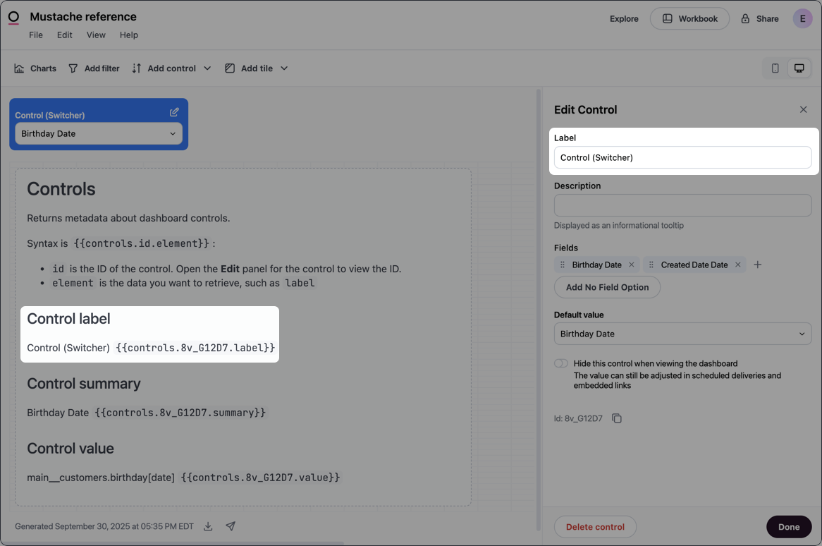 Example control label