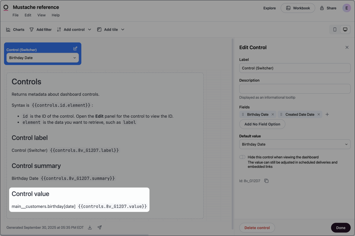 Example control value