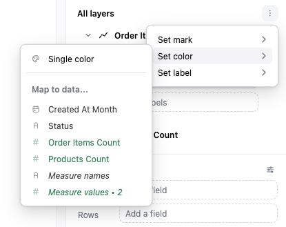The All layers menu with the Set color submenu open